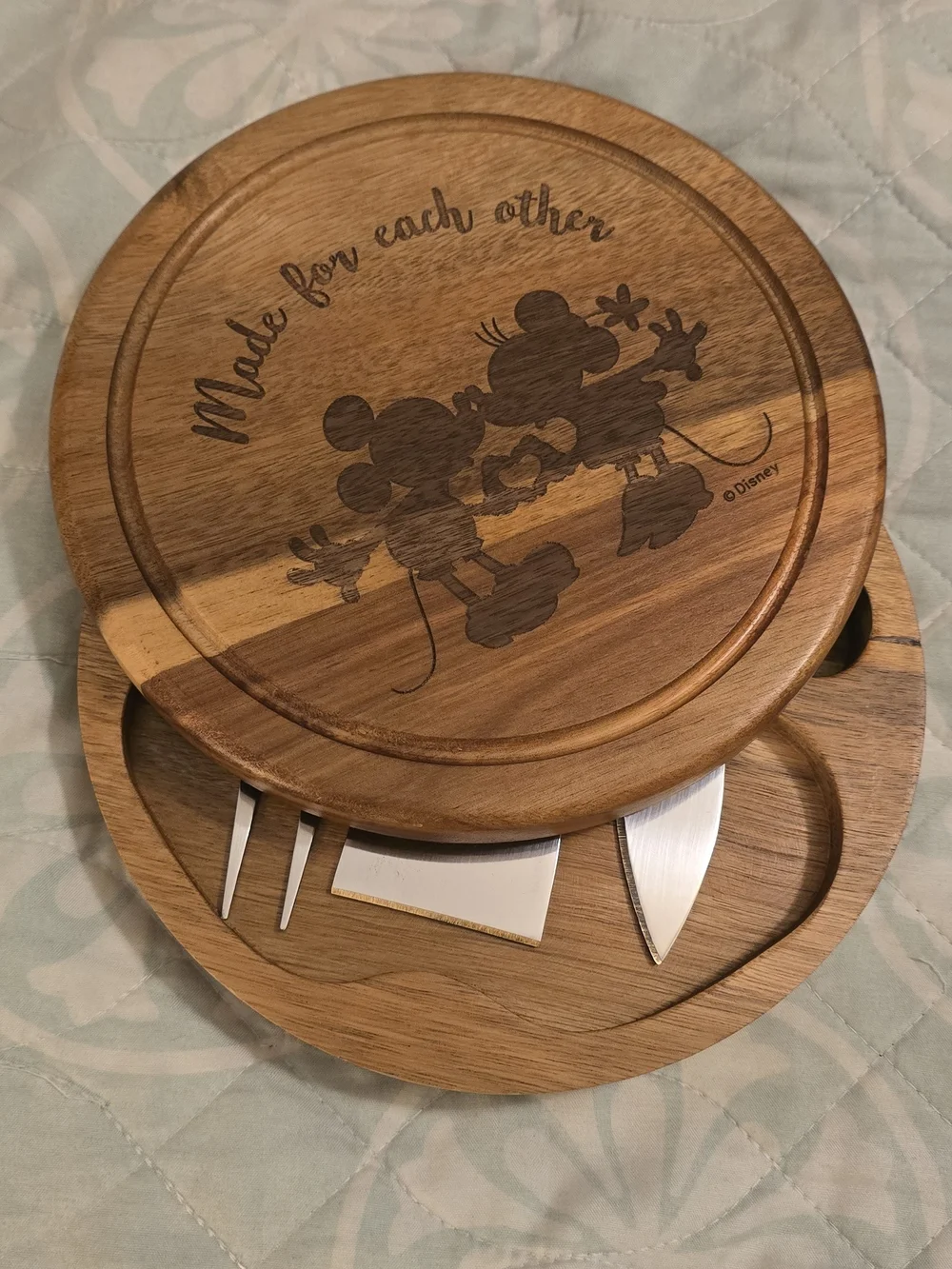 Disney 'Made for Each Other' Wooden Cheese Charcuterie Serving Board Brown